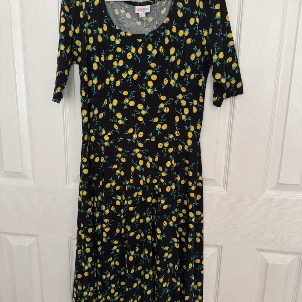 LuLaRoe Black Dress with Yellow Lemon Print